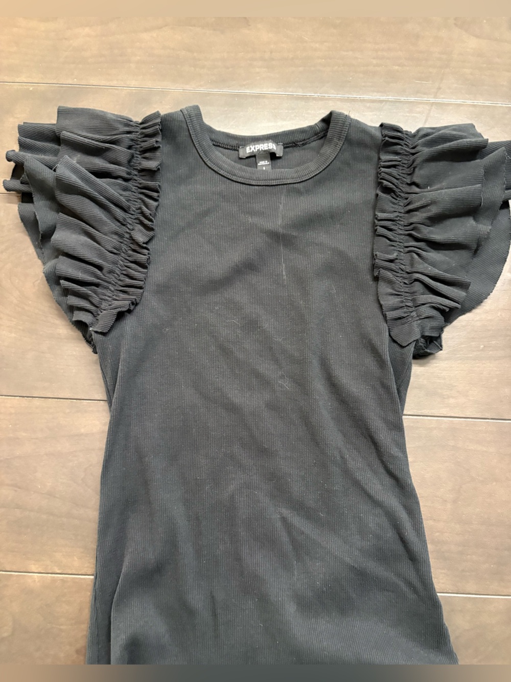 Express Black Ruffle Sleeve Short Sleeve Tee